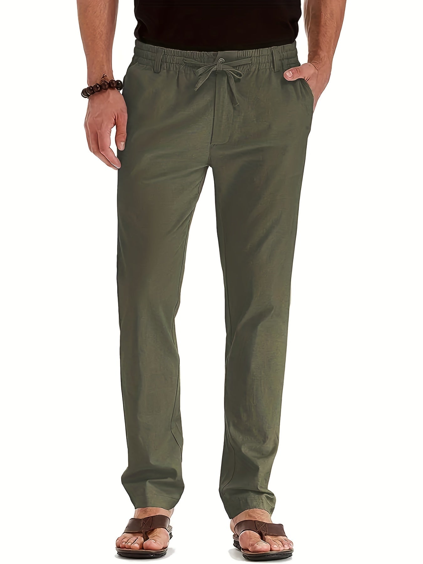 Men's Drawstring Trousers – Comfortable Casual Pants for Everyday Wear Army Green