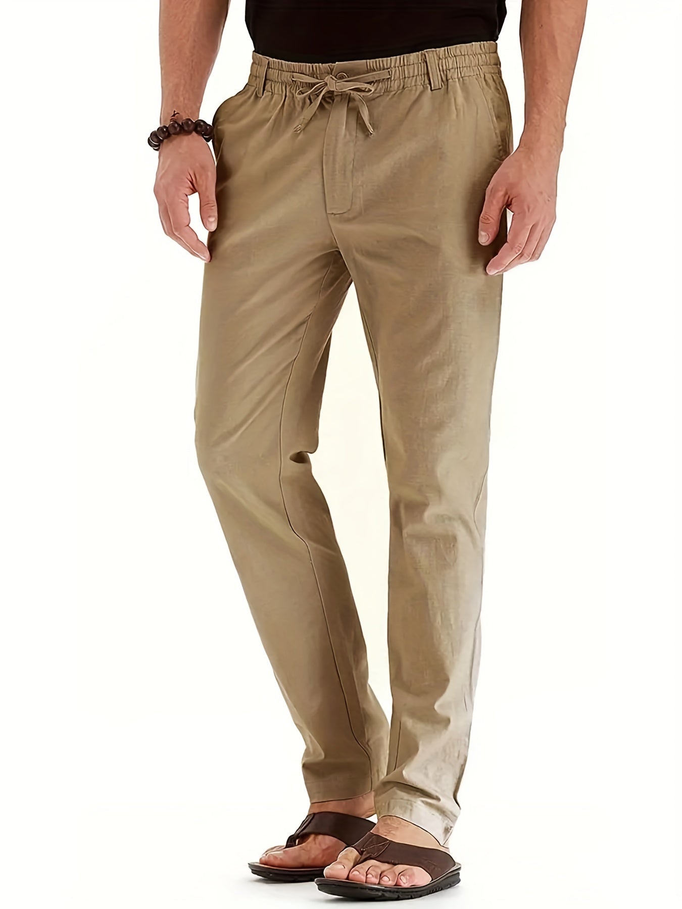 Men's Drawstring Trousers – Comfortable Casual Pants for Everyday Wear Khaki