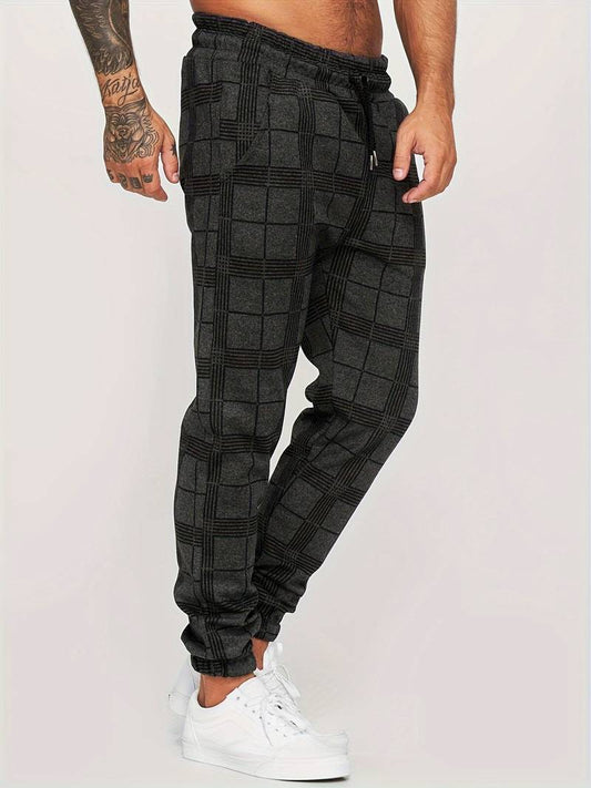 Men's Jogging Trousers – Checked Athletic Pants for Comfort and Style Black