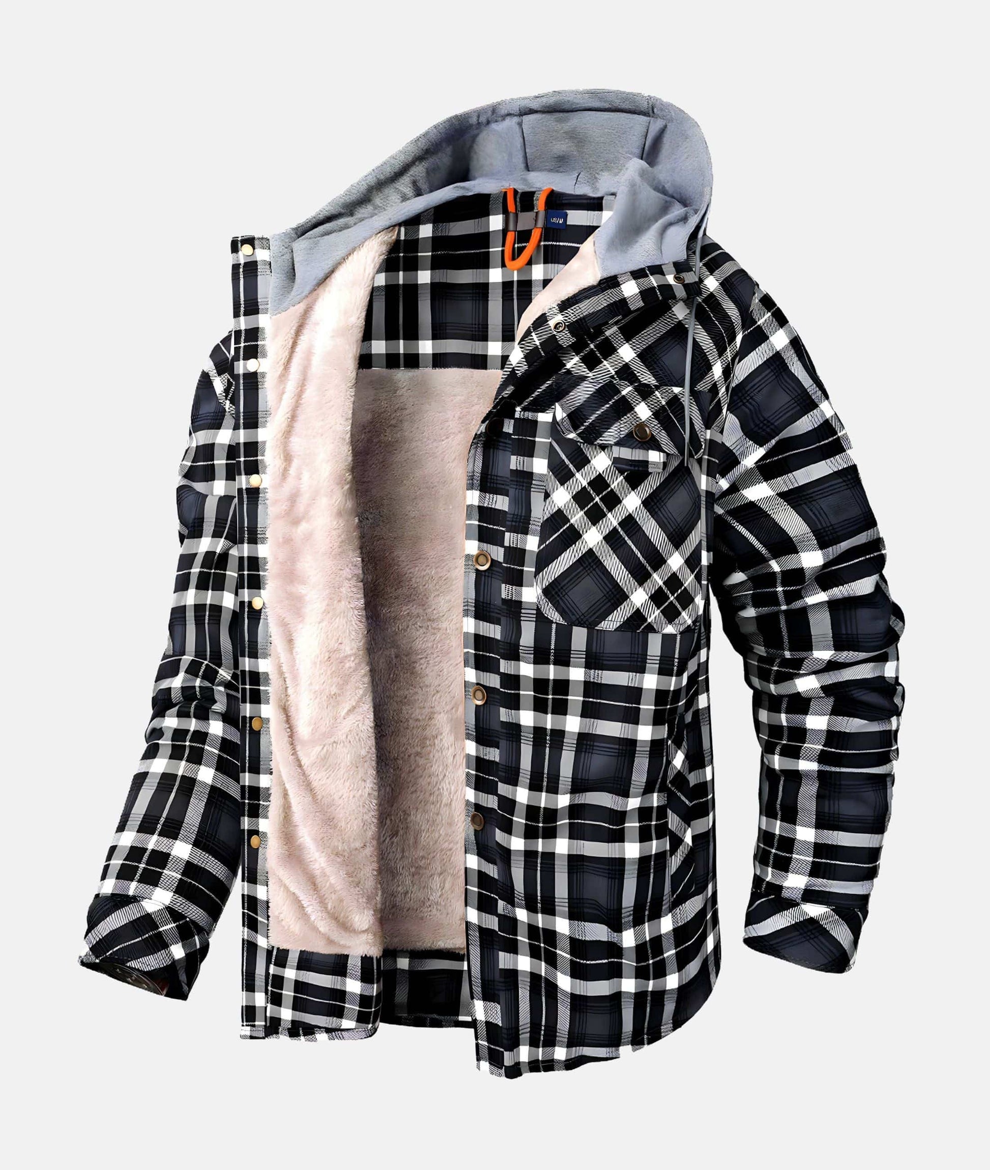 Men's Flannel Jacket – Checked Warm Casual Outerwear for Fall and Winter Black