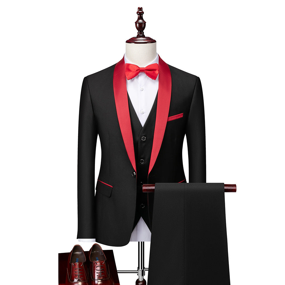 Men's Slim Fit Suit Set – 3-Piece Stylish Suit for Weddings and Formal Events Black Red