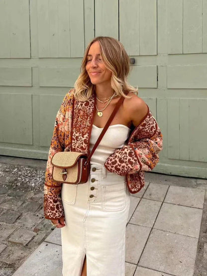 Floral Vintage Jacket Women – Stylish Floral Print Lightweight Outerwear