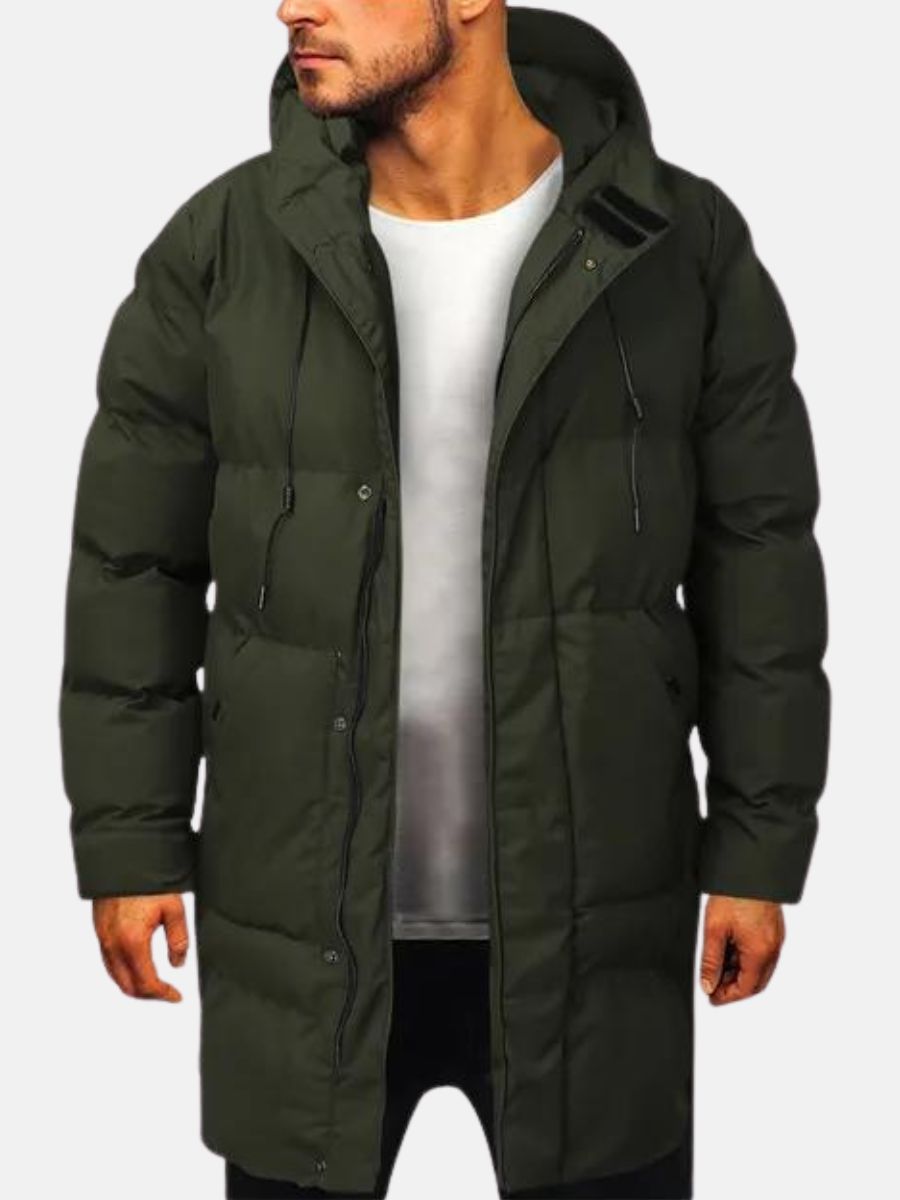 Men's Parka Jacket – Waterproof Insulated Winter Coat with Hood and Pockets Dark Green