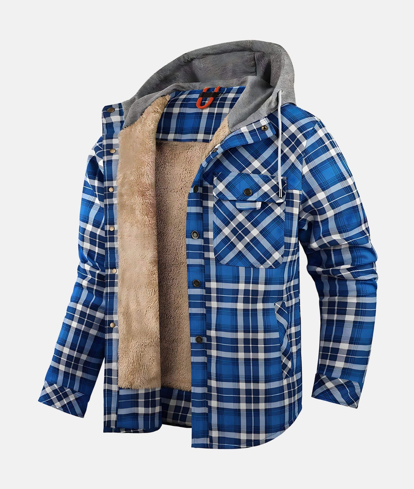 Men's Flannel Jacket – Checked Warm Casual Outerwear for Fall and Winter Blue