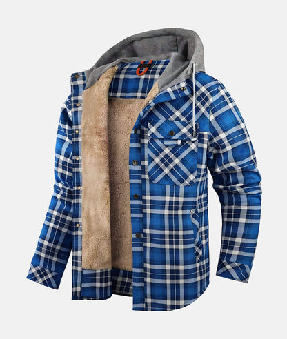 Men's Flannel Jacket – Checked Warm Casual Outerwear for Fall and Winter Blue