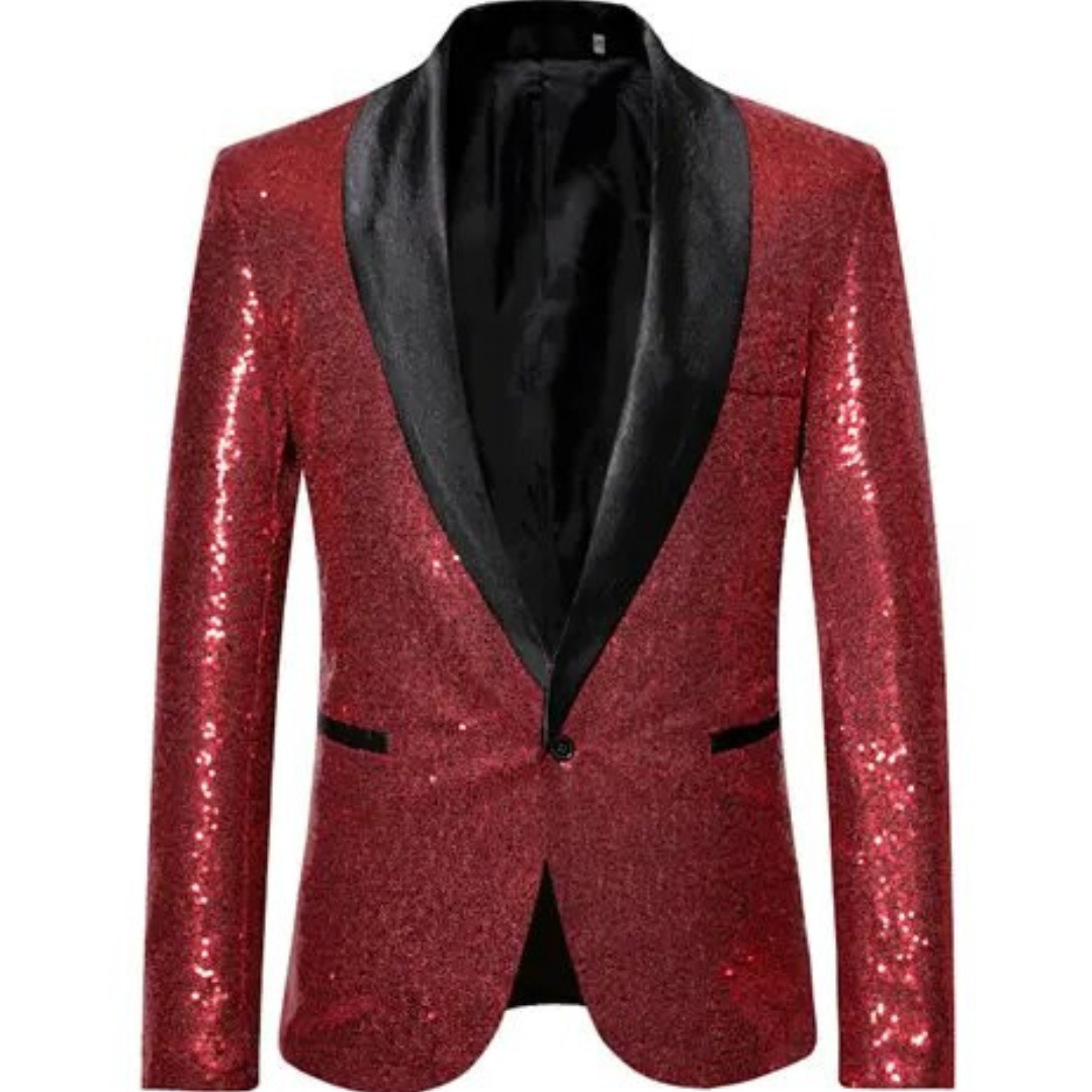 Men's Glitter Blazer – Stylish Sequin Jacket for Parties and Events Red