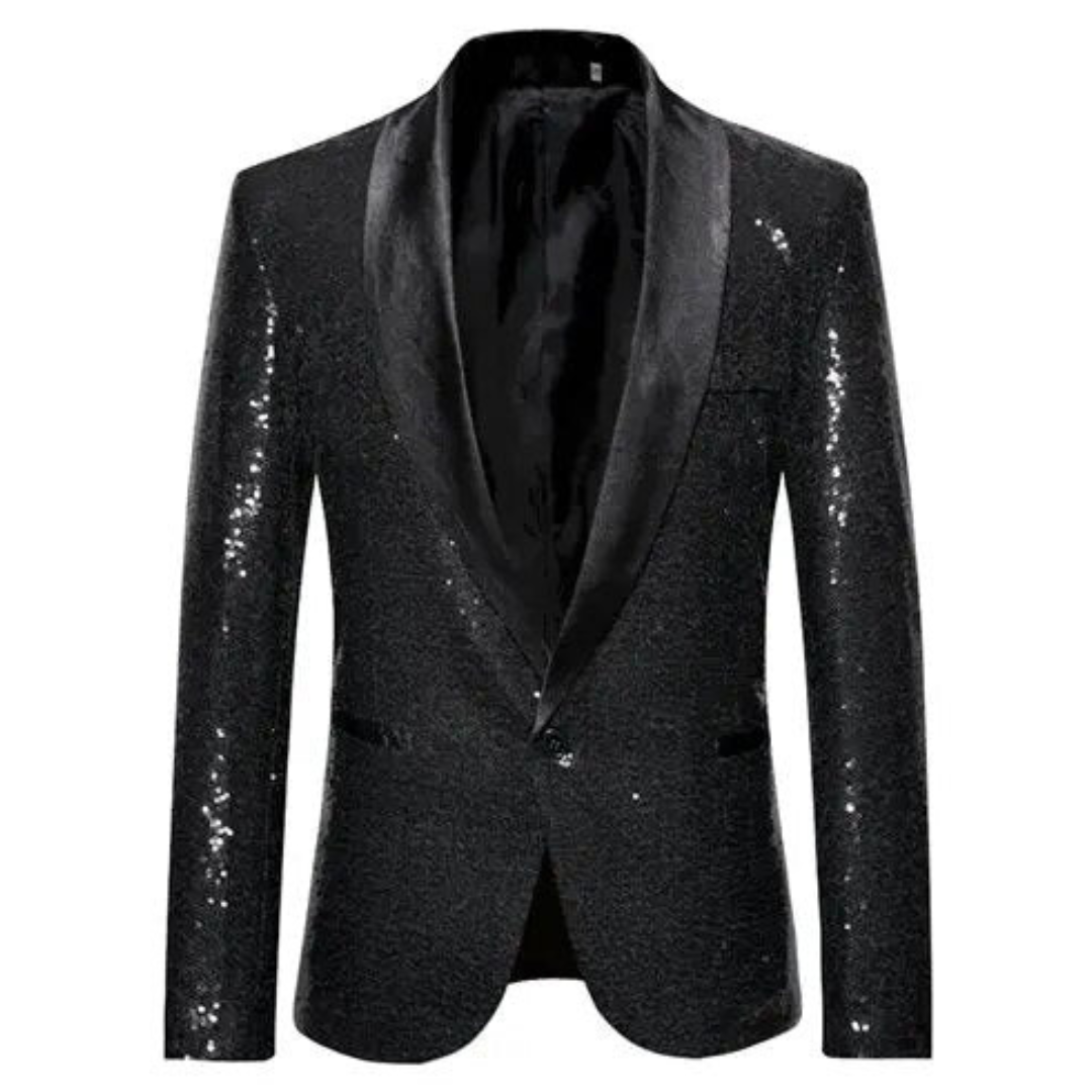Men's Glitter Blazer – Stylish Sequin Jacket for Parties and Events Black