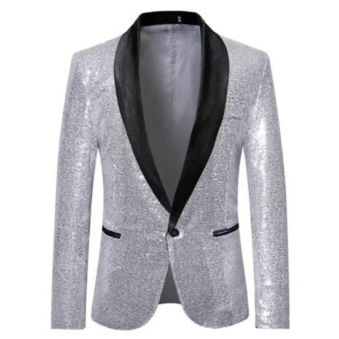 Men's Glitter Blazer – Stylish Sequin Jacket for Parties and Events Silver