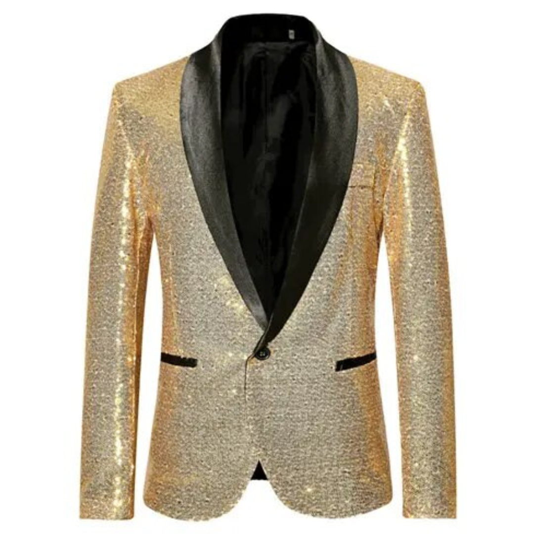 Men's Glitter Blazer – Stylish Sequin Jacket for Parties and Events Gold