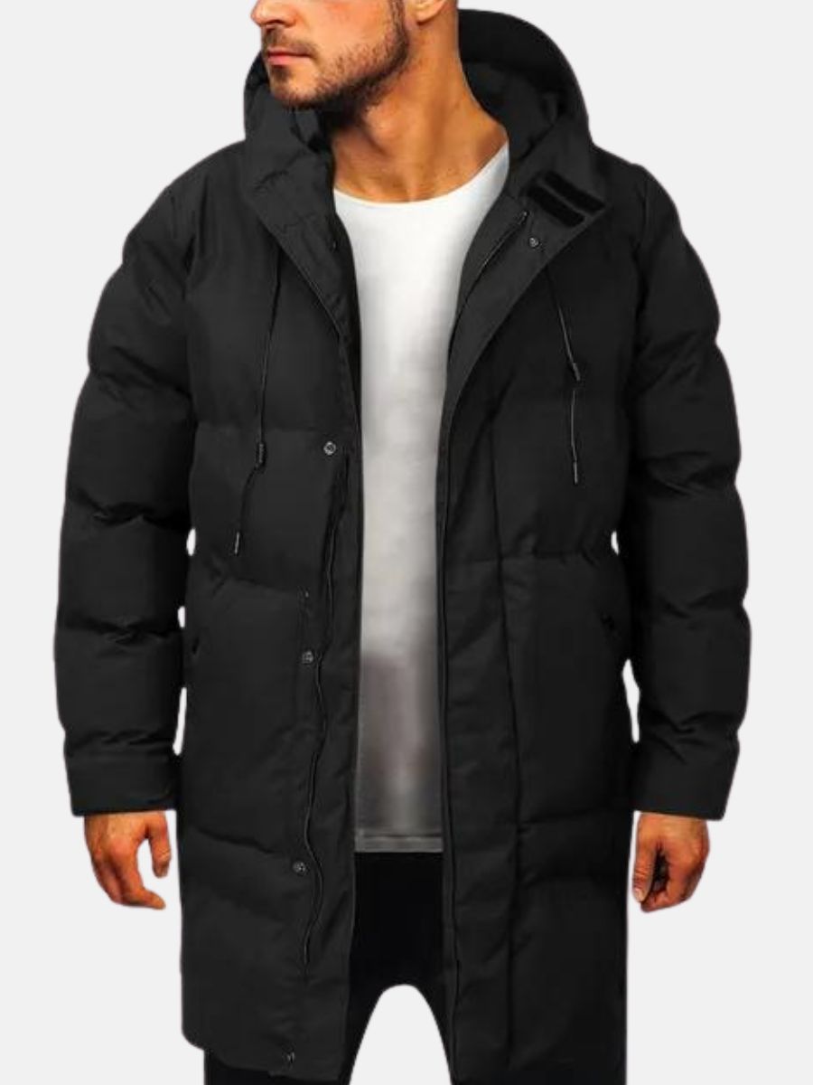 Men's Parka Jacket – Waterproof Insulated Winter Coat with Hood and Pockets Black