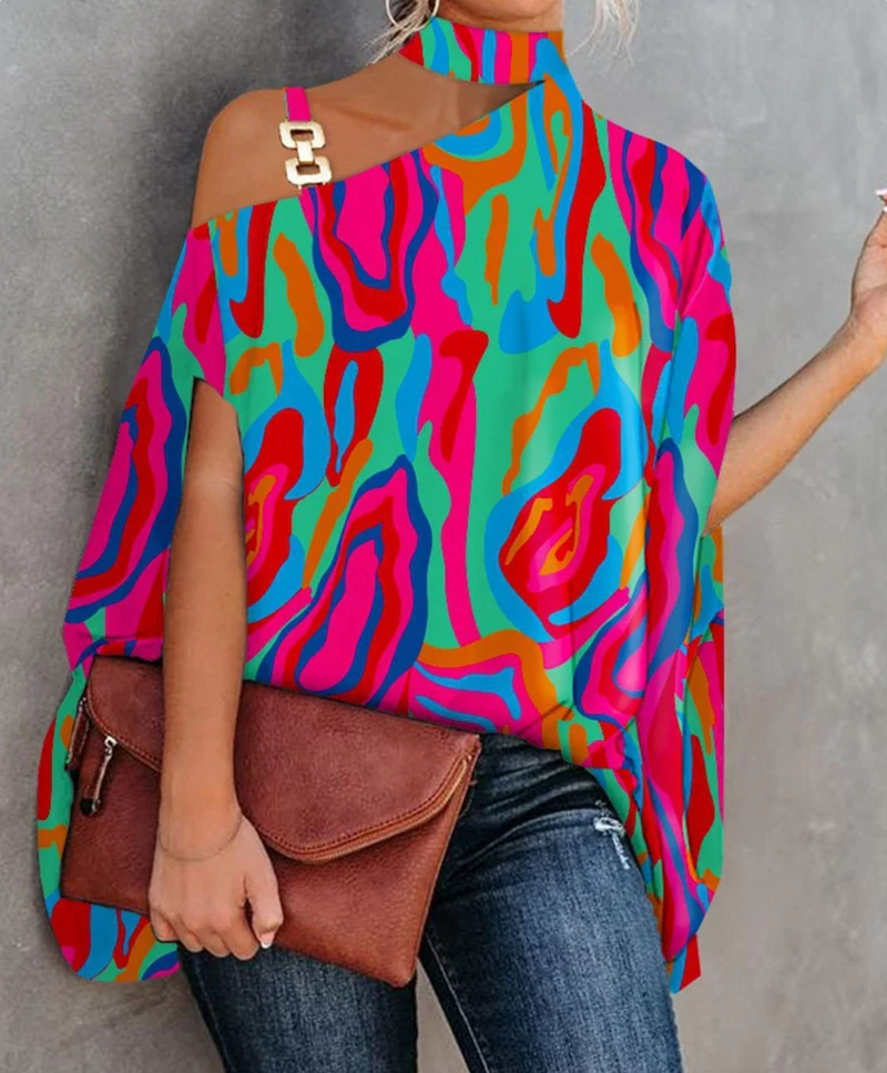 Off-the-Shoulder Top for Women – Stylish Casual Blouse with Ruffle Detail Pink-Orange Flower