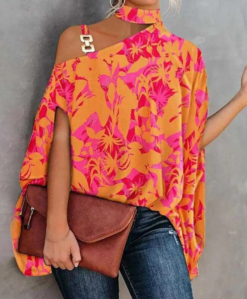 Off-the-Shoulder Top for Women – Stylish Casual Blouse with Ruffle Detail Orange-Pink