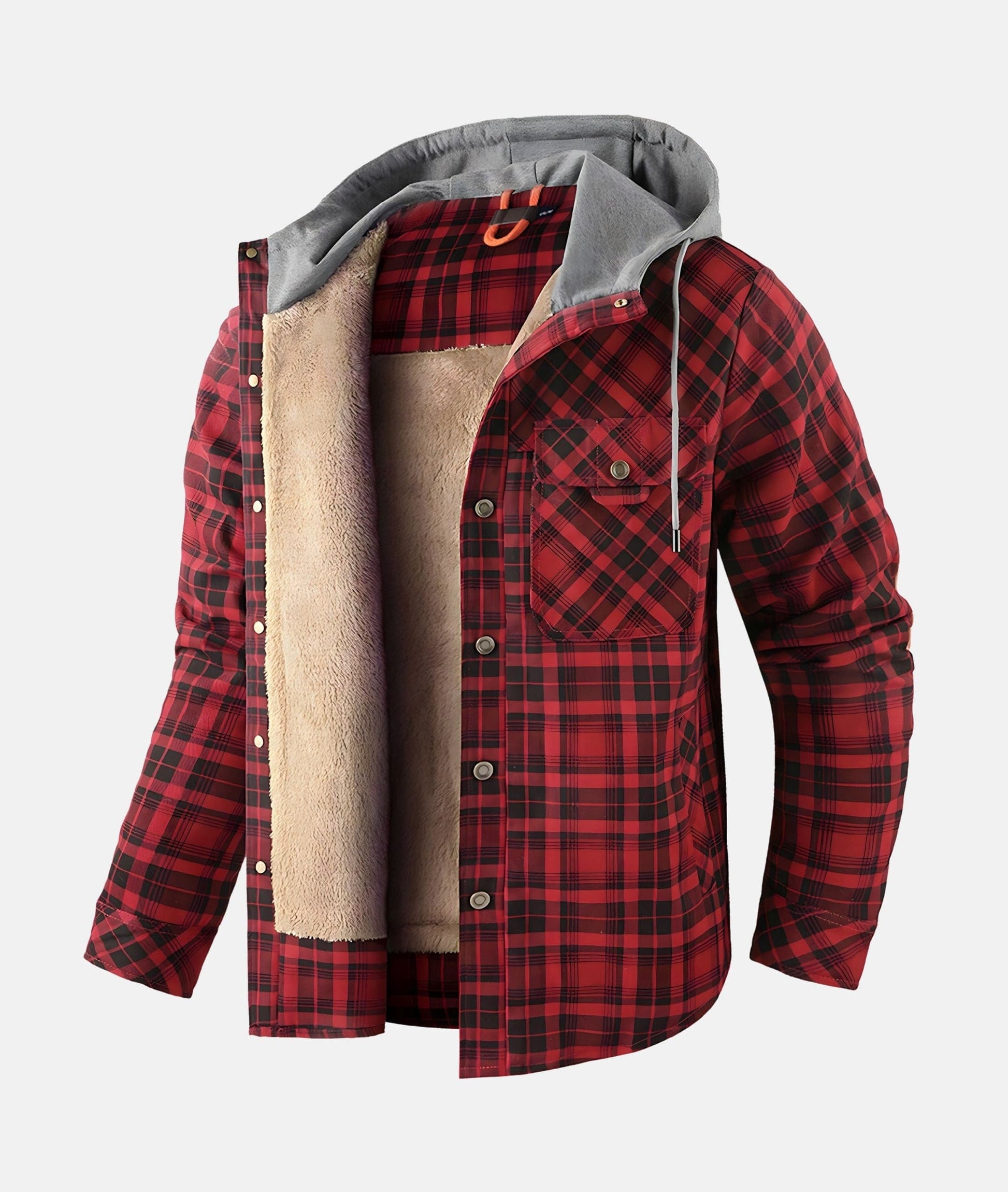 Men's Flannel Jacket – Checked Warm Casual Outerwear for Fall and Winter Red