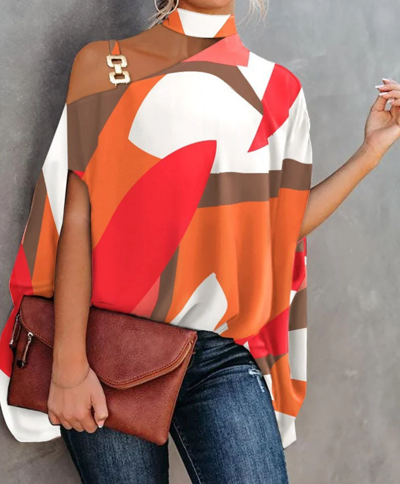 Off-the-Shoulder Top for Women – Stylish Casual Blouse with Ruffle Detail White Orange Red