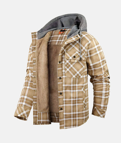 Men's Flannel Jacket – Checked Warm Casual Outerwear for Fall and Winter Khaki