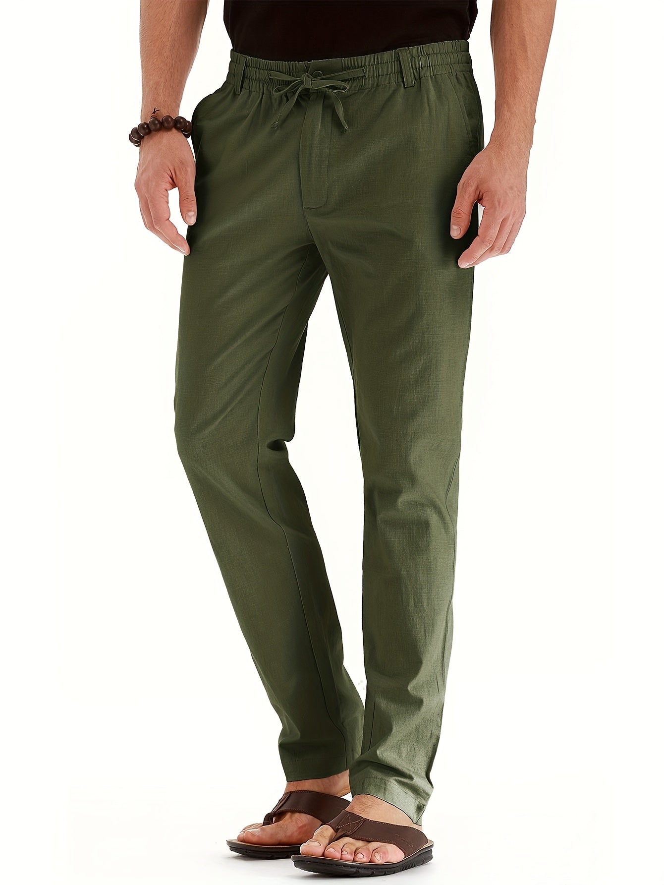 Men's Drawstring Trousers – Comfortable Lightweight Casual Pants for Everyday Wear Army Green