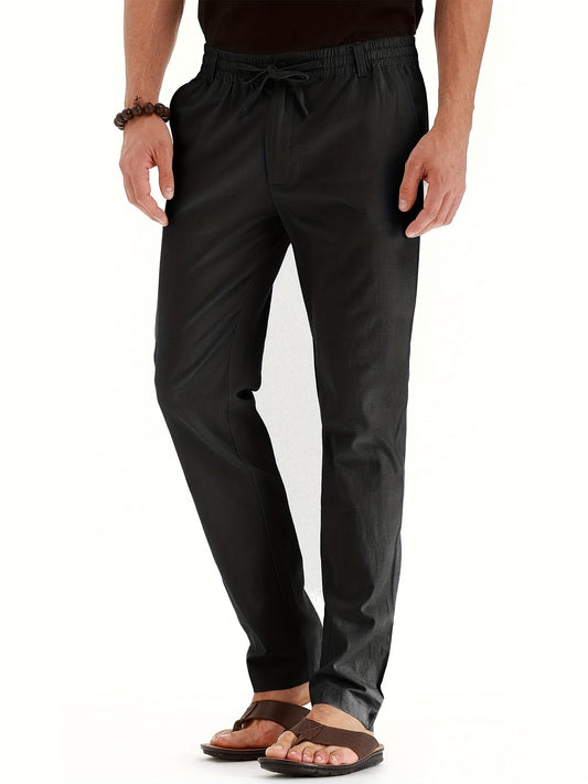 Men's Drawstring Trousers – Comfortable Lightweight Casual Pants for Everyday Wear Black