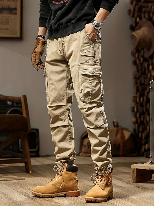 Men's Cargo Trousers – Durable Utility Pants with Pockets for Outdoor Activities Khaki
