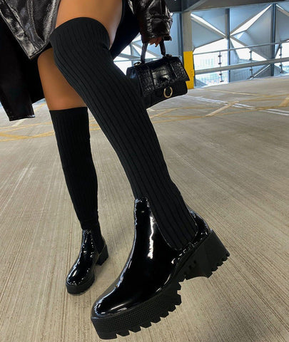 Over-the-Knee Boots for Women – Stylish Faux Leather, Chunky Heels, and Comfortable Fit