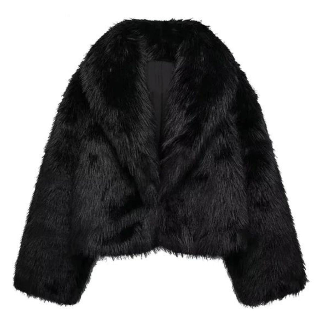 Fluffy Jacket for Women – Cozy Cropped Fleece Outerwear for Winter Black