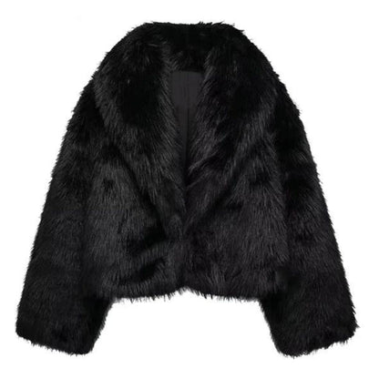 Fluffy Jacket for Women – Cozy Cropped Fleece Outerwear for Winter Black