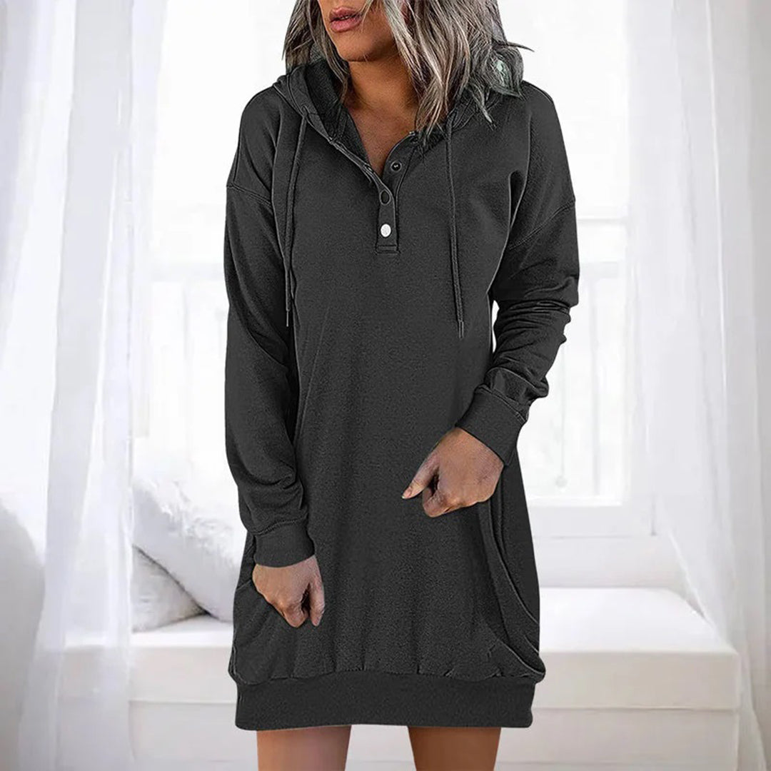Women's Hooded Dress – Casual Chic Long Sleeve Dress for Everyday Wear Black