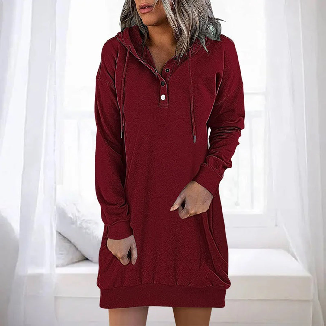 Women's Hooded Dress – Casual Chic Long Sleeve Dress for Everyday Wear Red