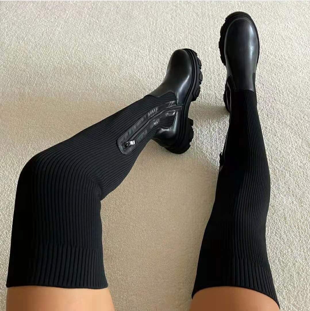 Over-the-Knee Boots for Women – Stylish Faux Leather, Chunky Heels, and Comfortable Fit Black