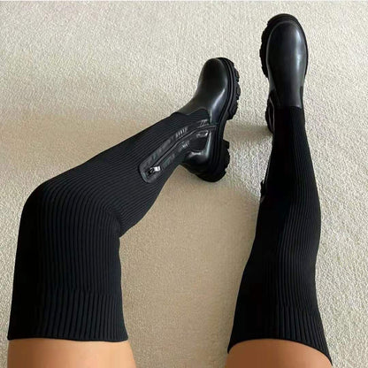 Over-the-Knee Boots for Women – Stylish Faux Leather, Chunky Heels, and Comfortable Fit Black