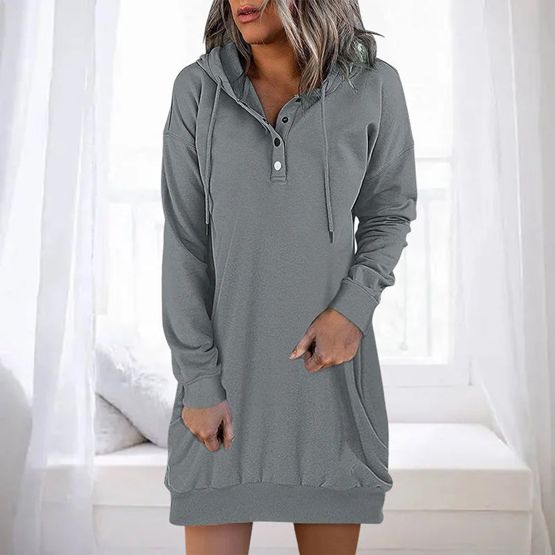 Women's Hooded Dress – Casual Chic Long Sleeve Dress for Everyday Wear Grey