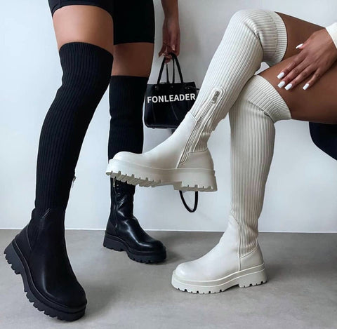 Over-the-Knee Boots for Women – Stylish Faux Leather, Chunky Heels, and Comfortable Fit
