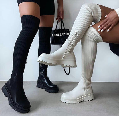 Over-the-Knee Boots for Women – Stylish Faux Leather, Chunky Heels, and Comfortable Fit