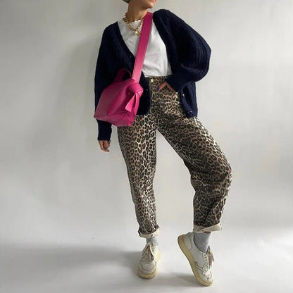 High-Waisted Jeans for Women - Stylish Stretch Denim, Flattering Fit, Casual Wear Leopard