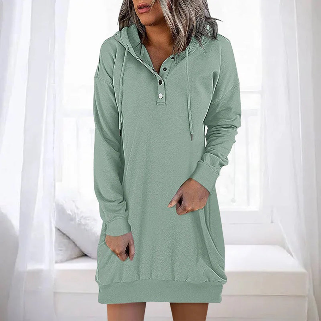 Women's Hooded Dress – Casual Chic Long Sleeve Dress for Everyday Wear Light Green