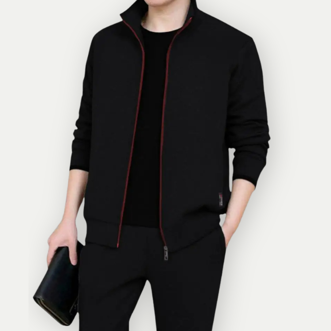Men's Jacket and Trousers Set – Stylish Zip Closure Outfit for Casual Wear Black