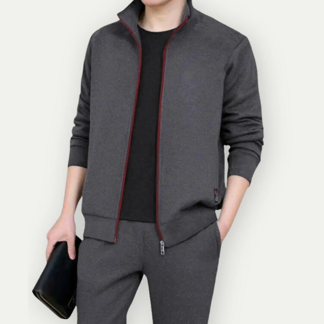Men's Jacket and Trousers Set – Stylish Zip Closure Outfit for Casual Wear Dark Grey