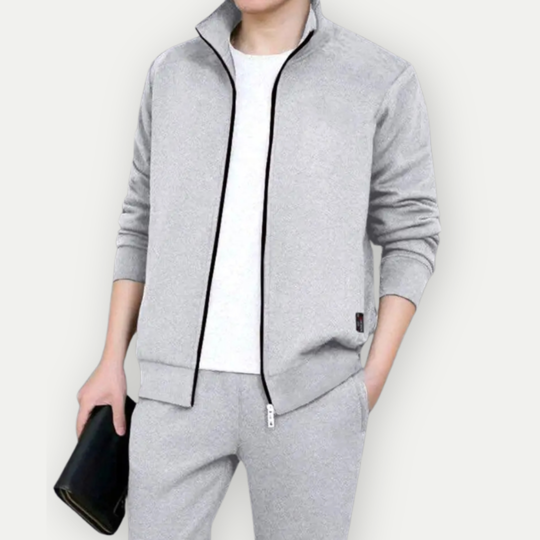 Men's Jacket and Trousers Set – Stylish Zip Closure Outfit for Casual Wear Grey