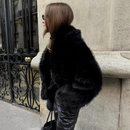 Fluffy Jacket for Women – Cozy Cropped Fleece Outerwear for Winter