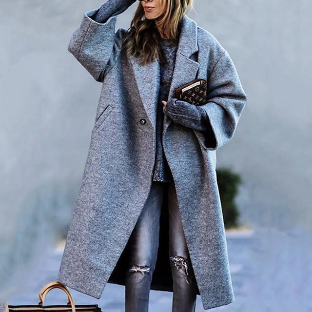Long Women's Coat – Stylish Warm Outerwear for Winter Fashion & Comfort Grey