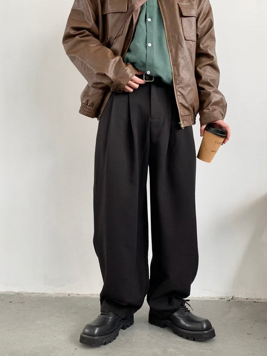 Men's Wide-Leg Trousers – Classic Fit, Stylish Casual Pants for Every Occasion Black
