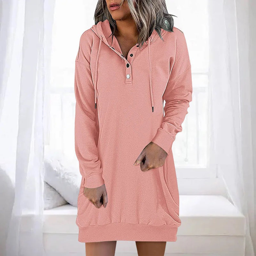 Women's Hooded Dress – Casual Chic Long Sleeve Dress for Everyday Wear Pink