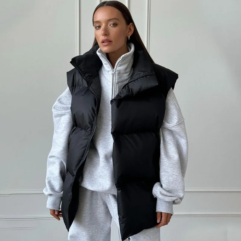 Women's Puffer Gilet – Stylish Quilted Vest for Cold Weather Fashion Black
