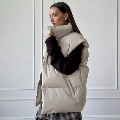 Women's Puffer Gilet – Stylish Quilted Vest for Cold Weather Fashion Beige