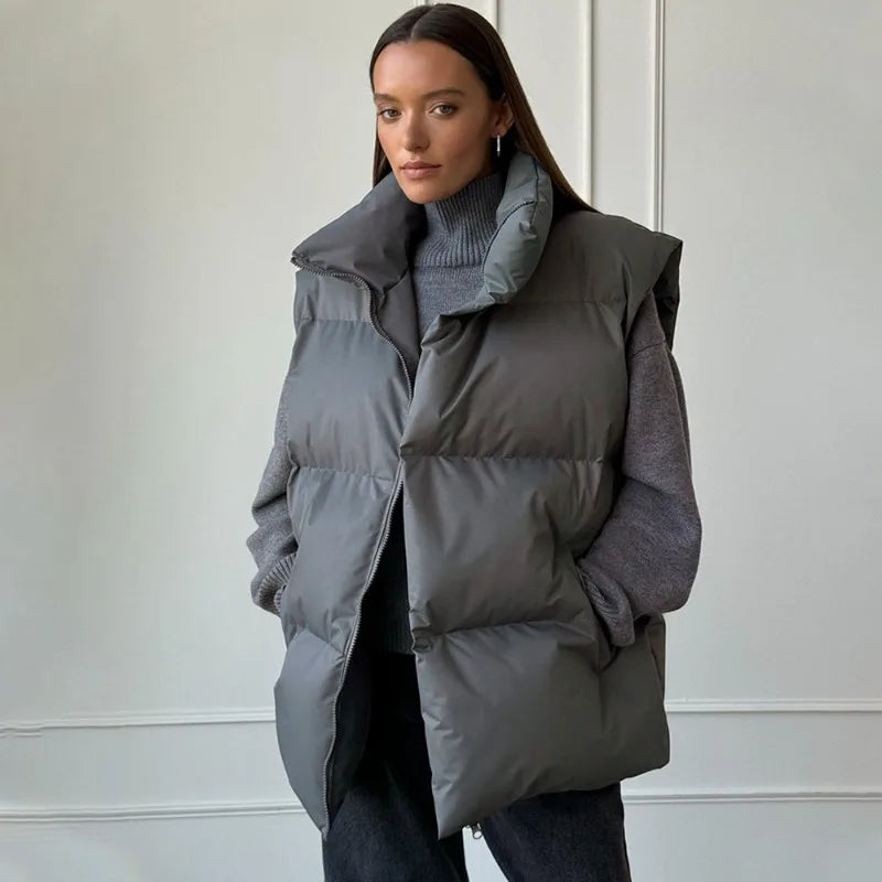 Women's Puffer Gilet – Stylish Quilted Vest for Cold Weather Fashion Grey