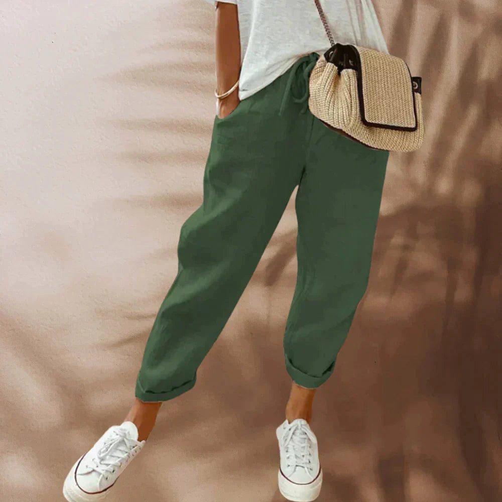 Lightweight Women's Trousers – Breathable Casual Pants for Summer Travel Green