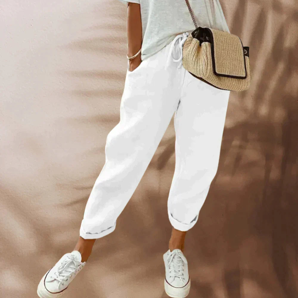 Lightweight Women's Trousers – Breathable Casual Pants for Summer Travel White
