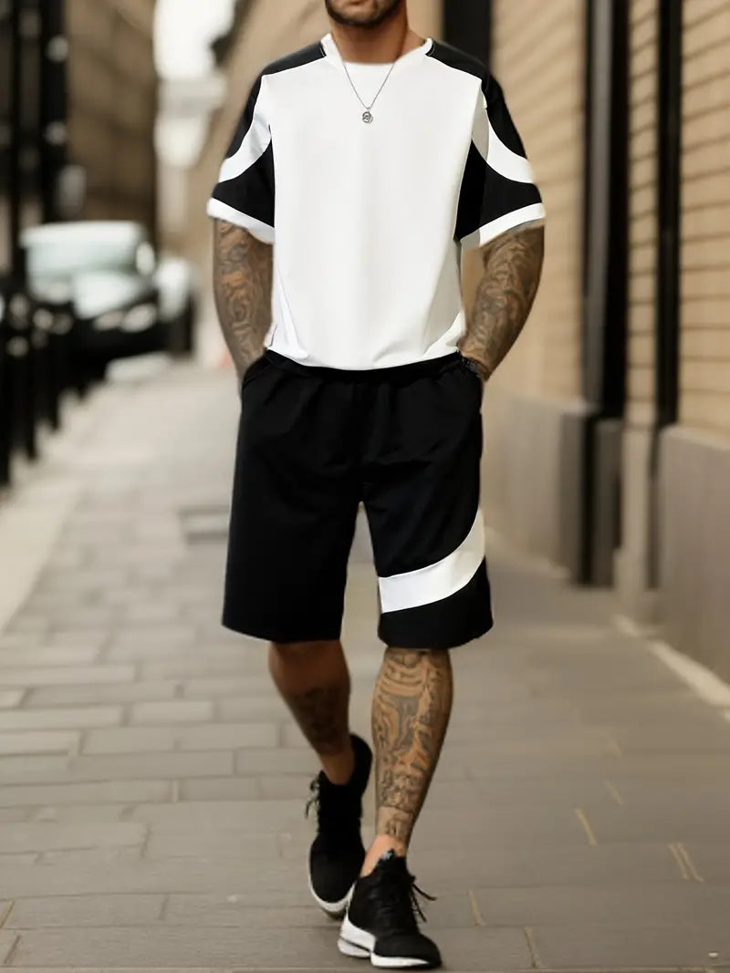 Men's Short-Sleeved Shirt and Shorts Set – Casual Summer Outfit for Comfort White