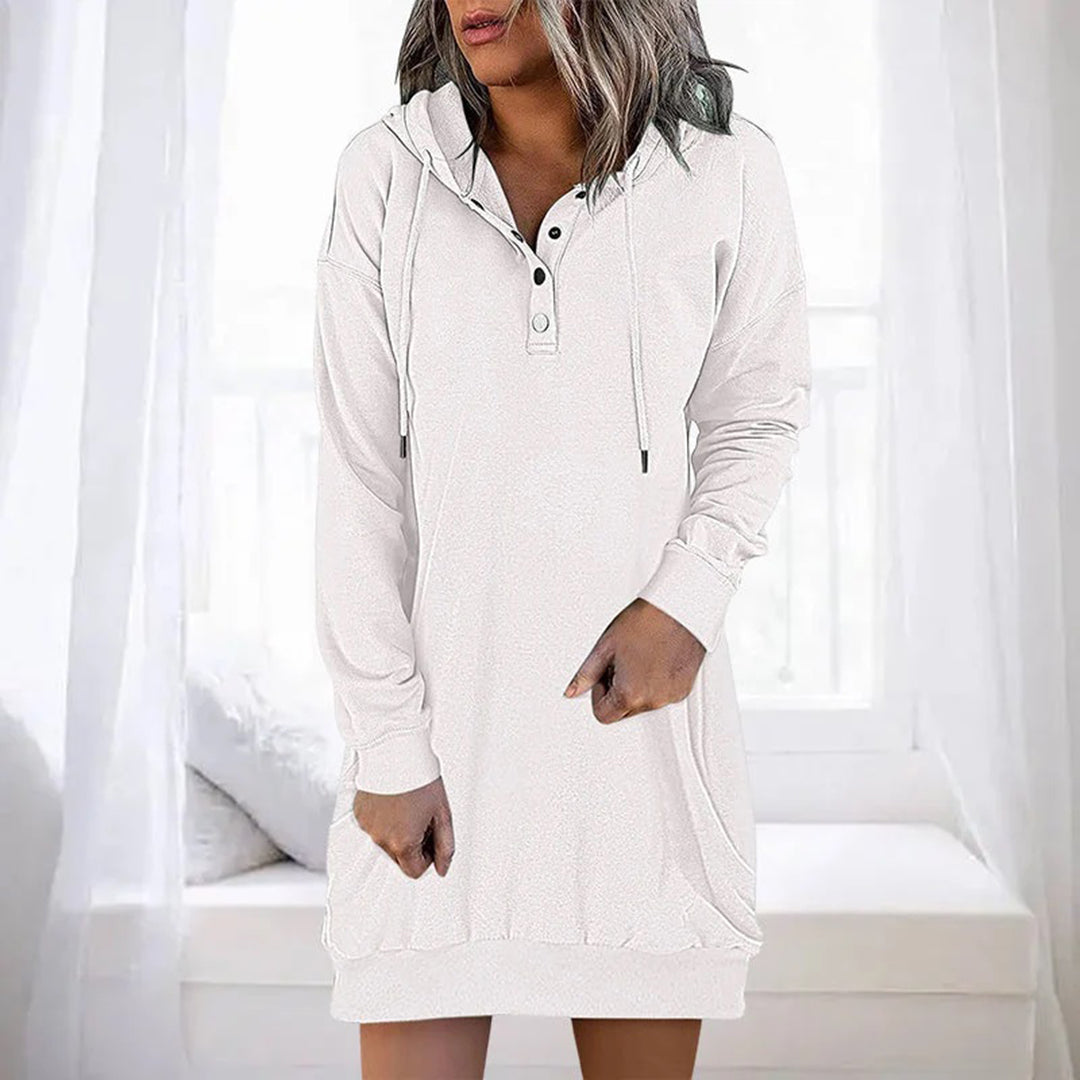 Women's Hooded Dress – Casual Chic Long Sleeve Dress for Everyday Wear White