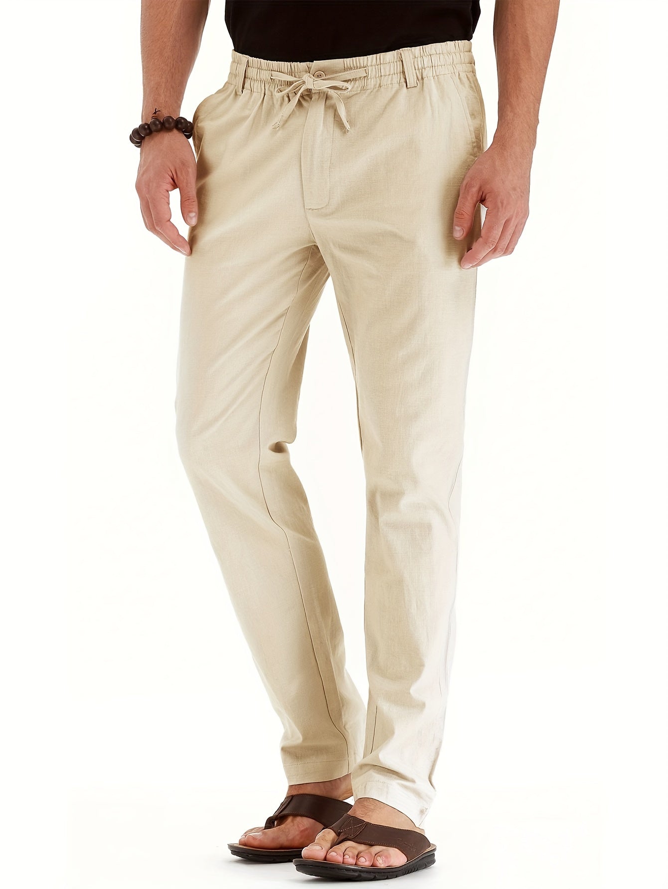 Men's Drawstring Trousers – Comfortable Lightweight Casual Pants for Everyday Wear Beige