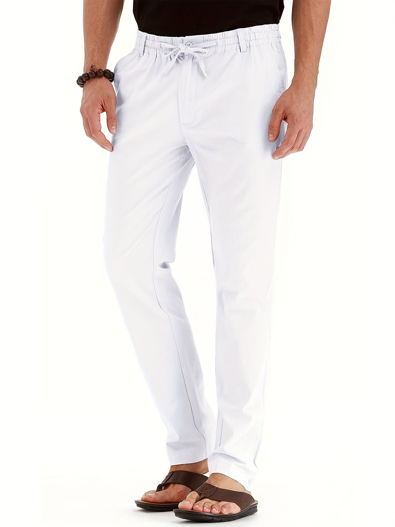 Men's Drawstring Trousers – Comfortable Lightweight Casual Pants for Everyday Wear White